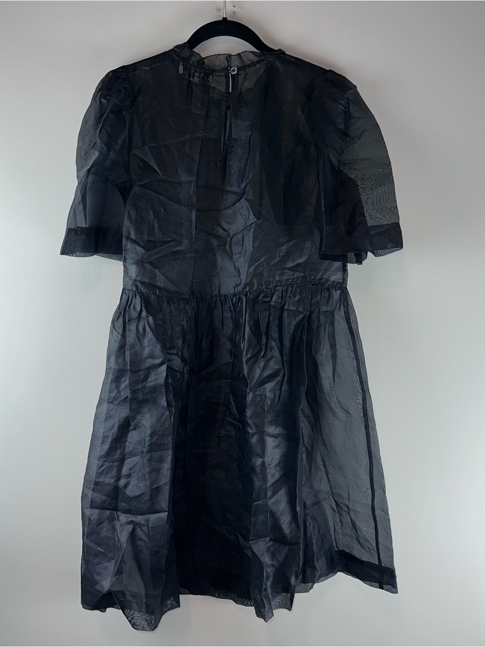 Sea New York Nuria Organza Sheer Puff Sleeve Black Babydoll Dress Women Size M - Picture 9 of 12